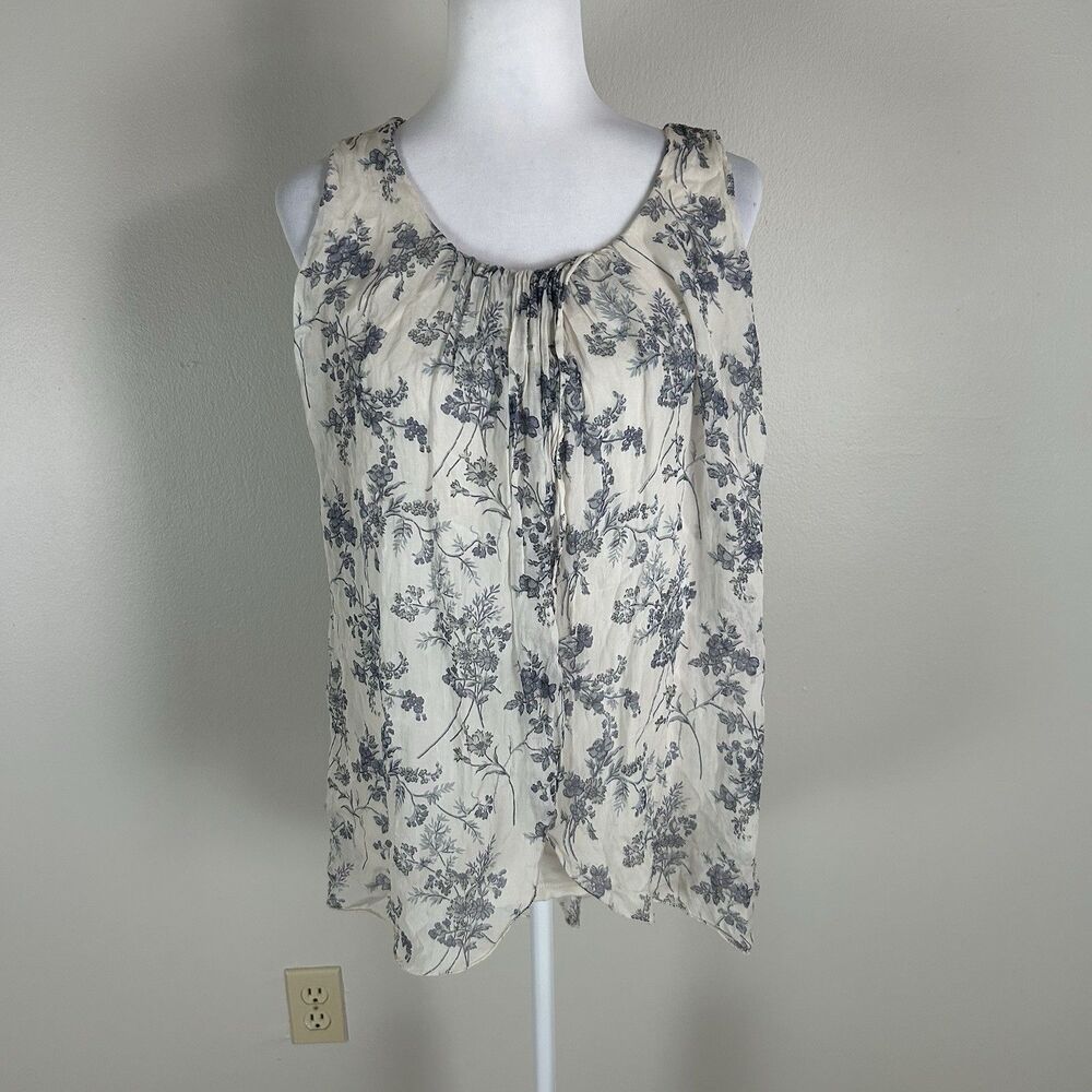Bellambra Women Size L Large Floral Blue Pattern Silk Overlay Top  Made In Italy